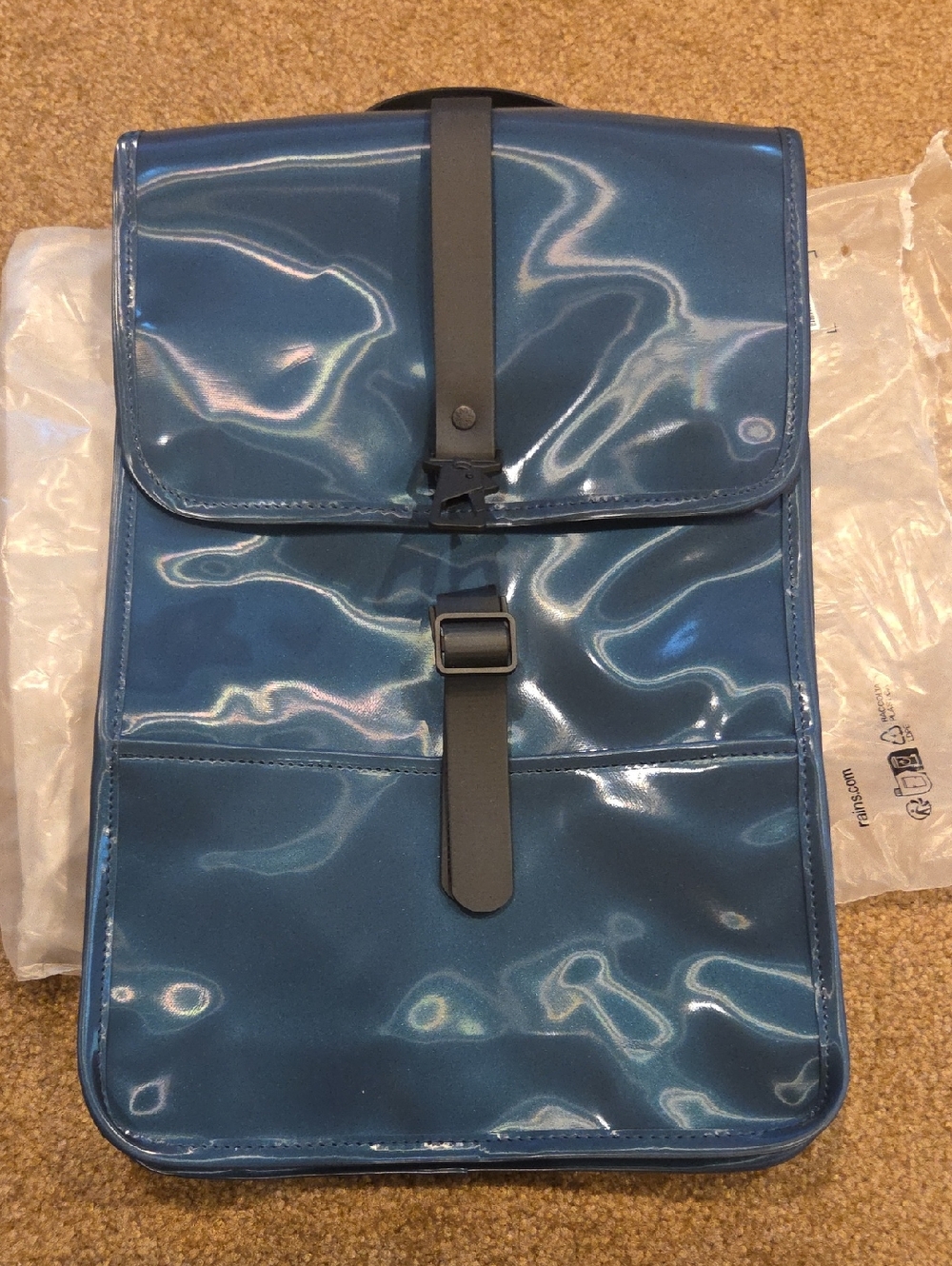 Unisex Rains Blue Metallic Backpack - Picture 2 of 7